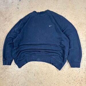 Vintage Nike Crewneck Sweatshirt Navy Blue Embroidered Swoosh XXL Mens Oversized